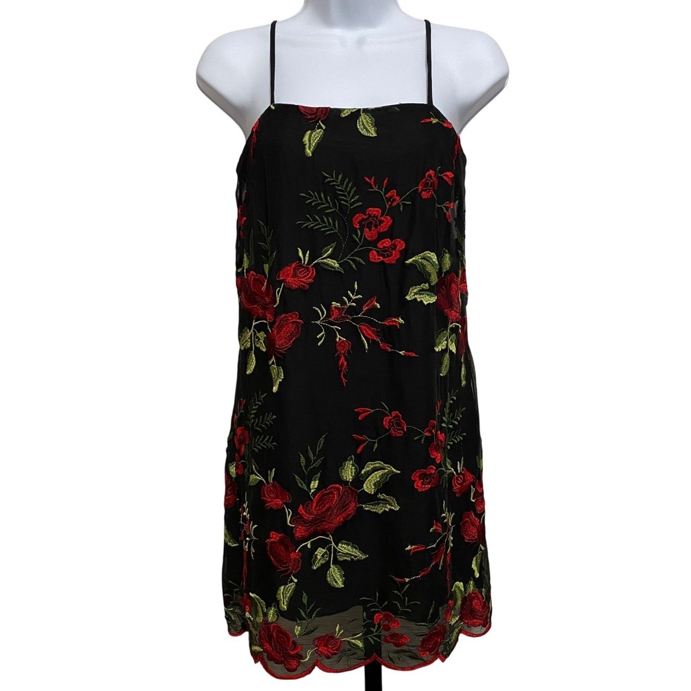 Show Me Your Mumu Dark Romantic Floral Rose Embroidered Mini Dress XS Whimsigoth